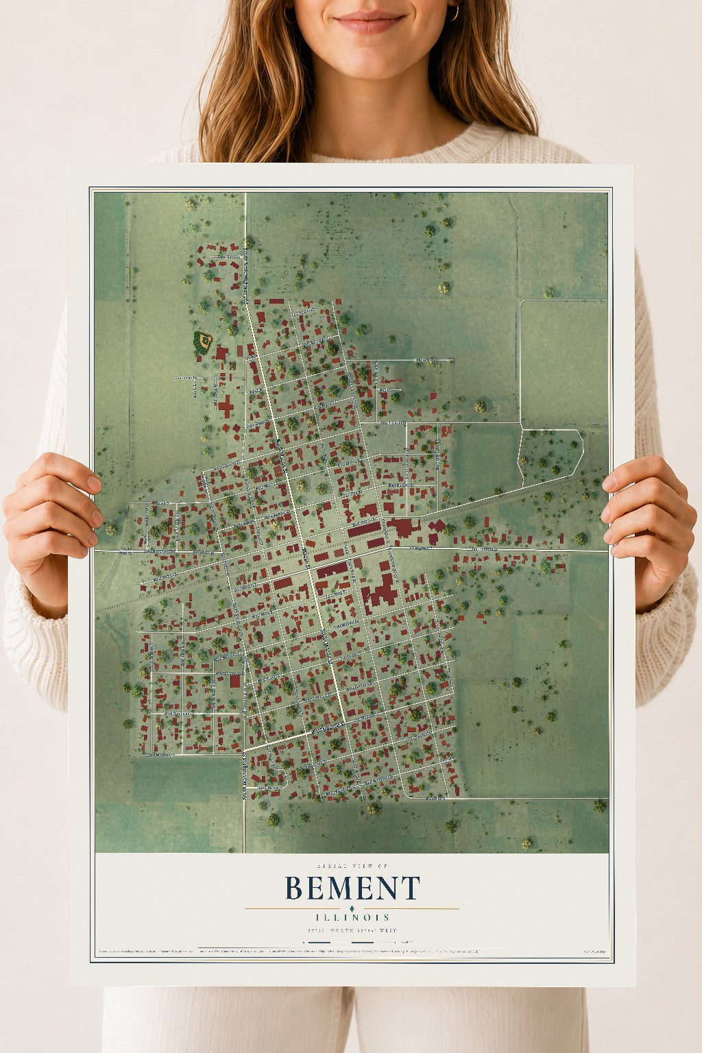 Map of Bement, Illinois, 18 x 24 inch unframed archival matte print