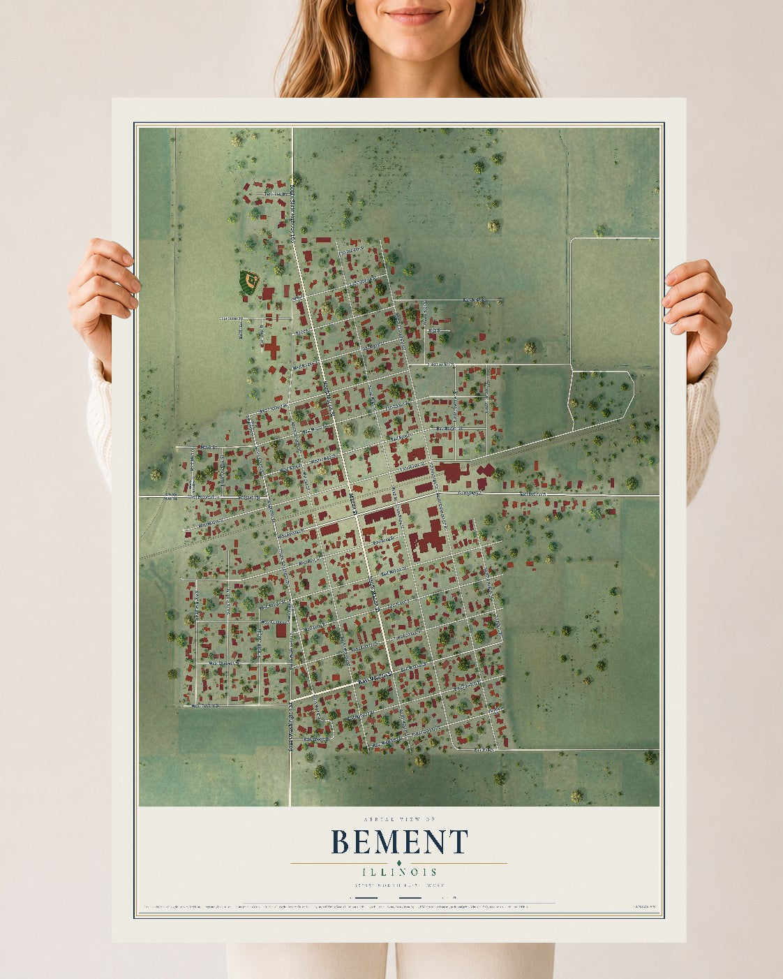 Map of Bement, Illinois, 24 x 36 inch unframed archival matte print