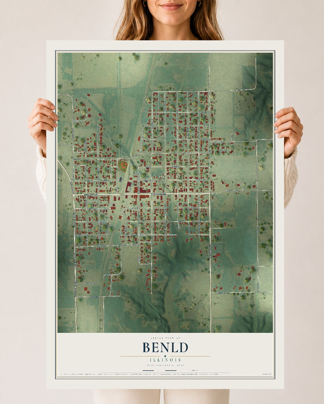 Map of Benld, Illinois, 24 x 36 inch unframed archival matte print