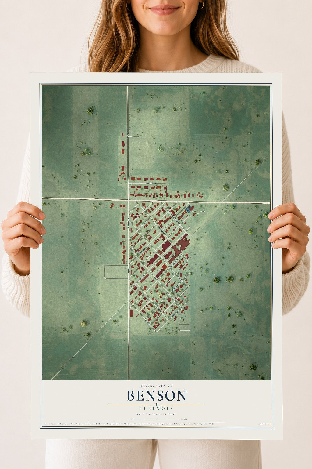 Map of Benson, Illinois, 18 x 24 inch unframed archival matte print