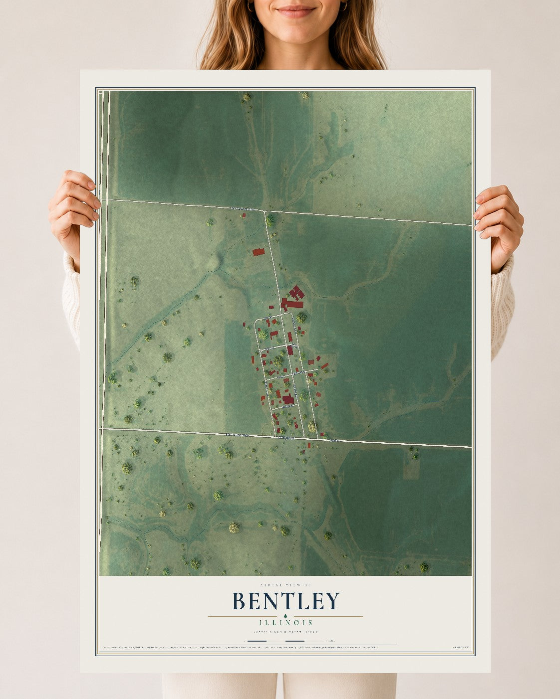 Map of Bentley, Illinois, 24 x 36 inch unframed archival matte print