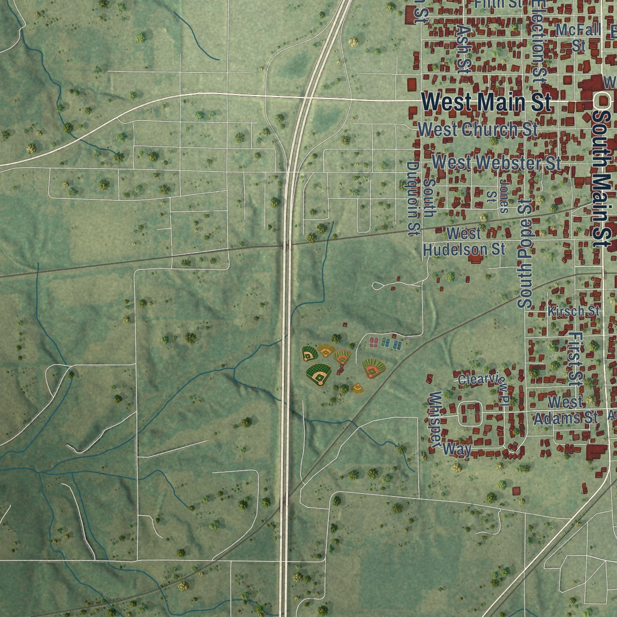 Second close-up of the map of Benton, Illinois print showing more streets and buildings