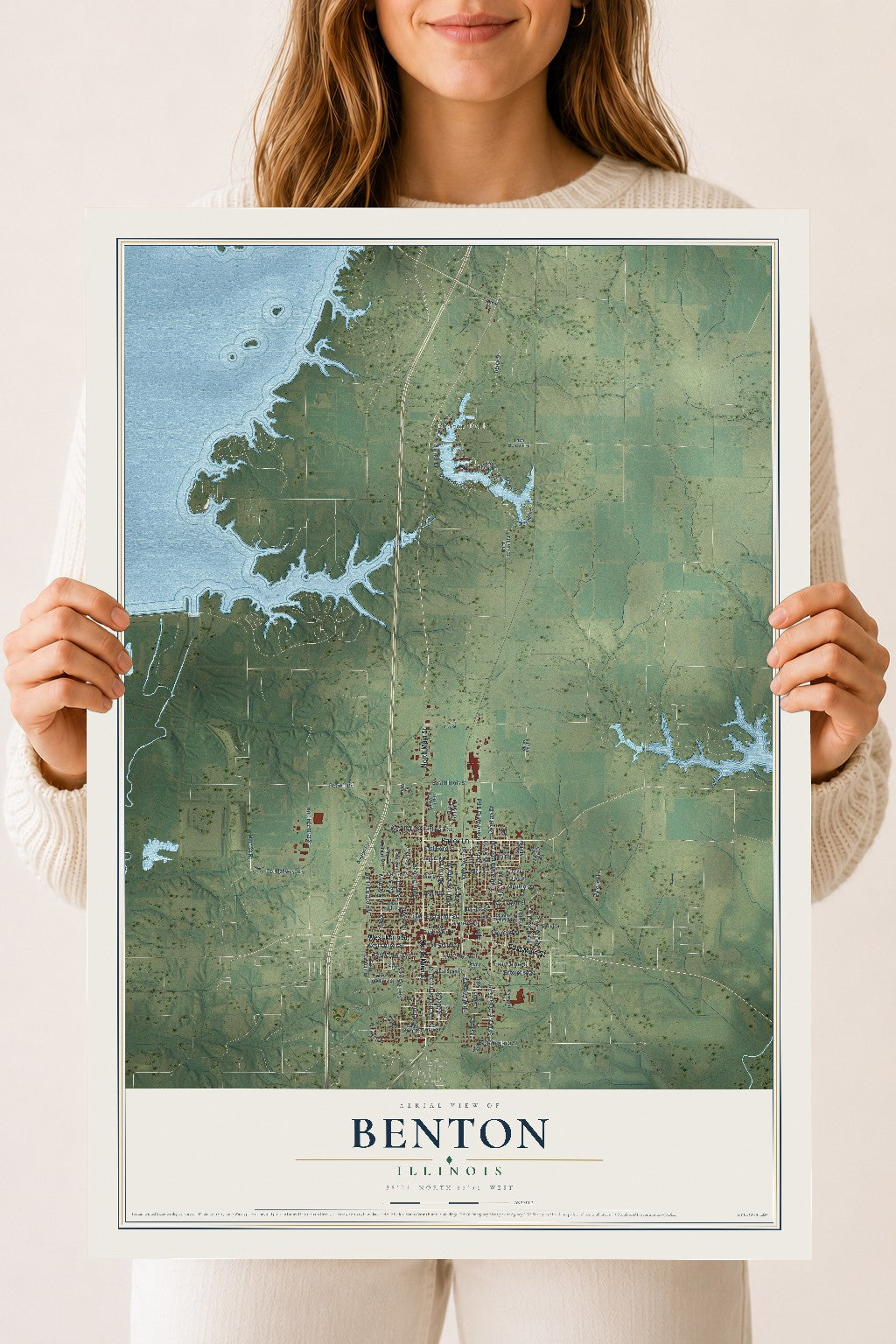 Map of Benton, Illinois, 18 x 24 inch unframed archival matte print