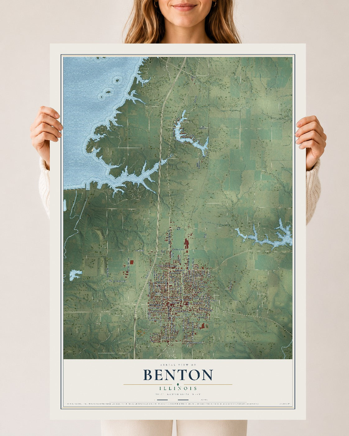 Map of Benton, Illinois, 24 x 36 inch unframed archival matte print