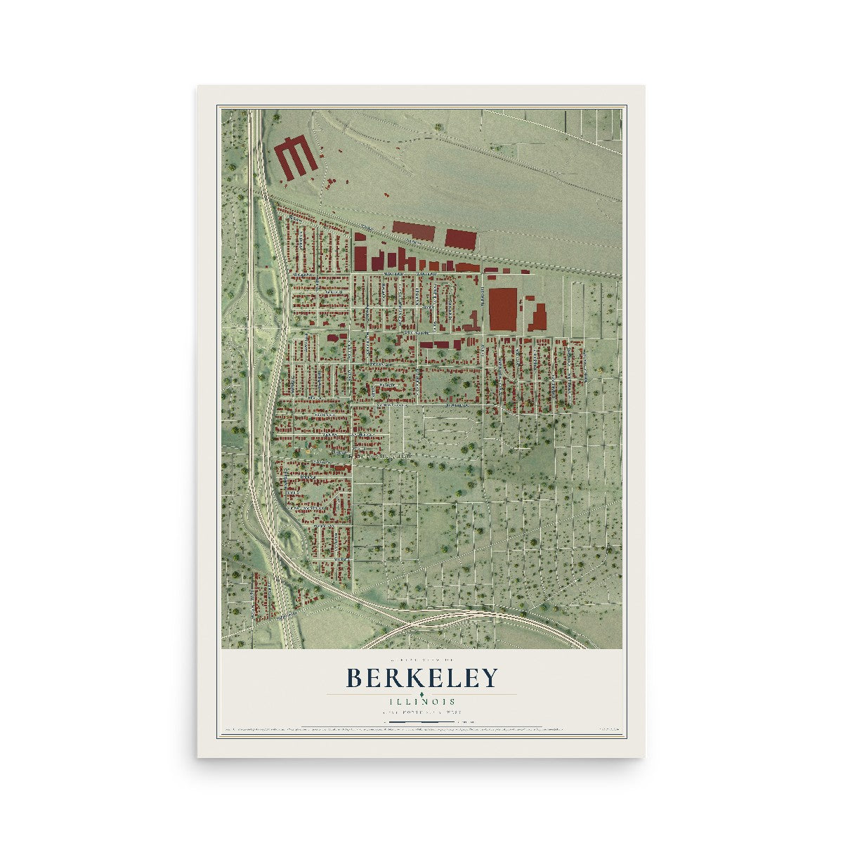 Map of Berkeley, Illinois, 12 x 18 inch unframed archival matte print