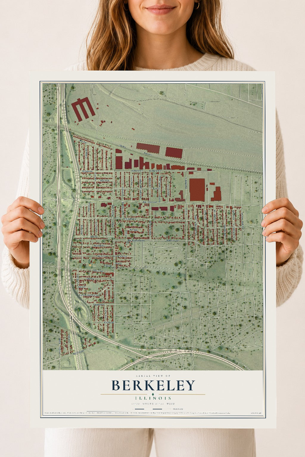 Map of Berkeley, Illinois, 18 x 24 inch unframed archival matte print