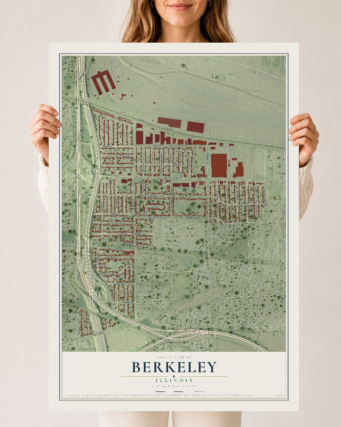 Map of Berkeley, Illinois, 24 x 36 inch unframed archival matte print