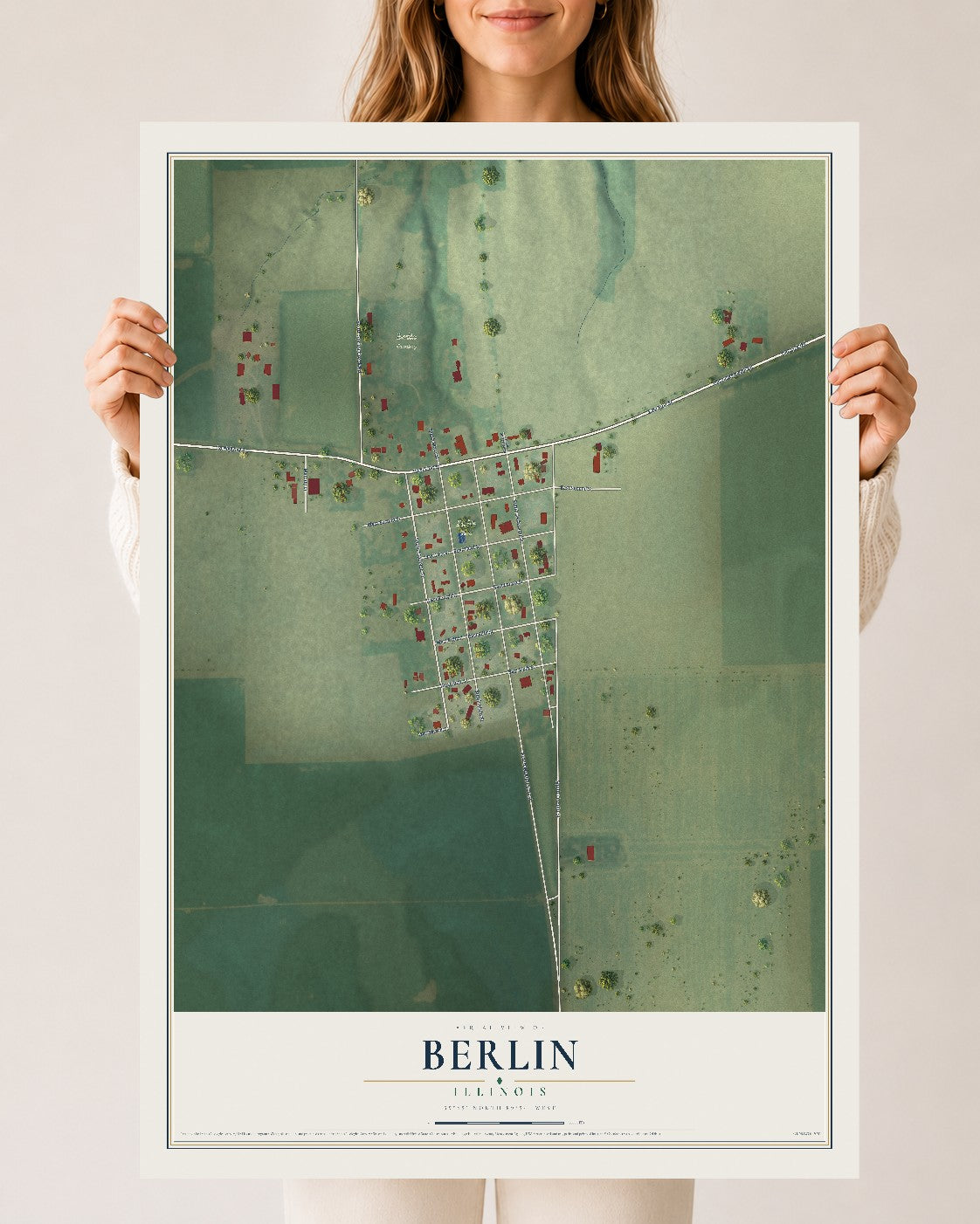 Map of Berlin, Illinois, 24 x 36 inch unframed archival matte print
