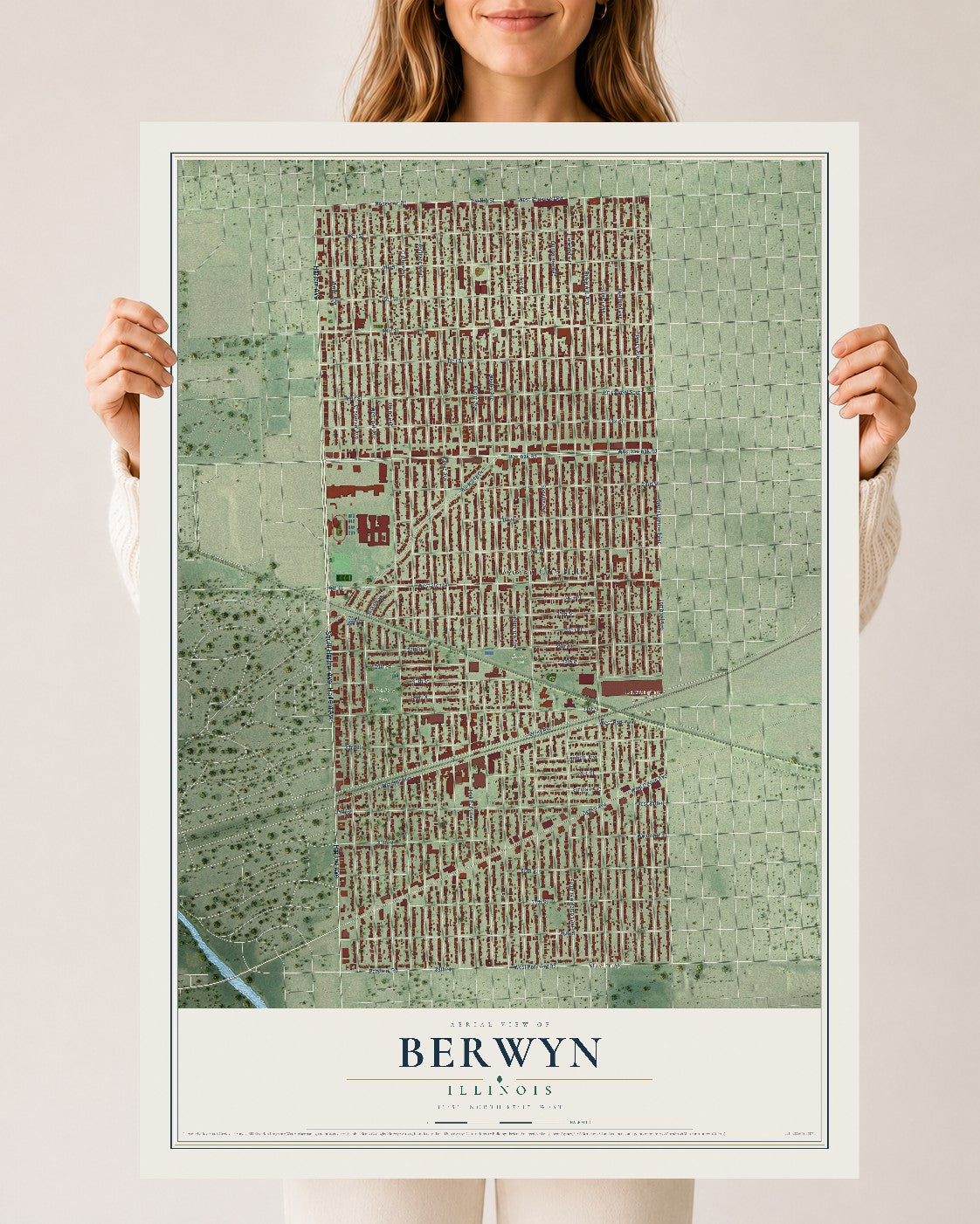 Map of Berwyn, Illinois, 24 x 36 inch unframed archival matte print
