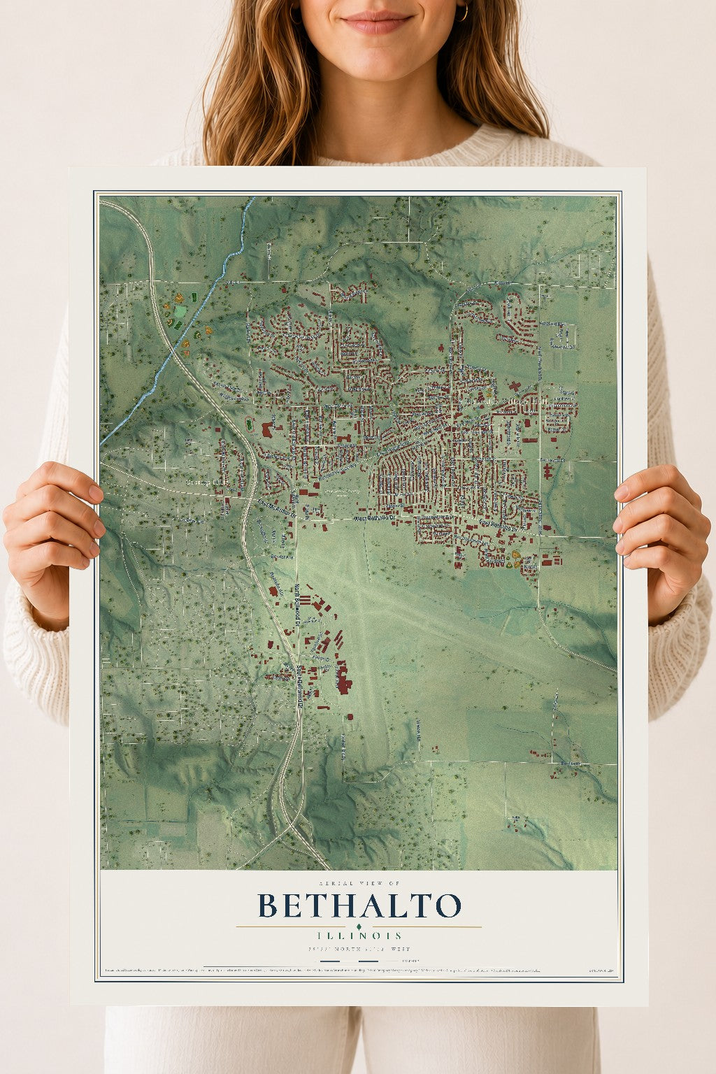Map of Bethalto, Illinois, 18 x 24 inch unframed archival matte print