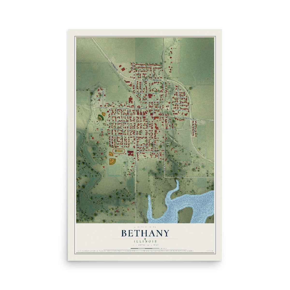Map of Bethany, Illinois, 12 x 18 inch unframed archival matte print