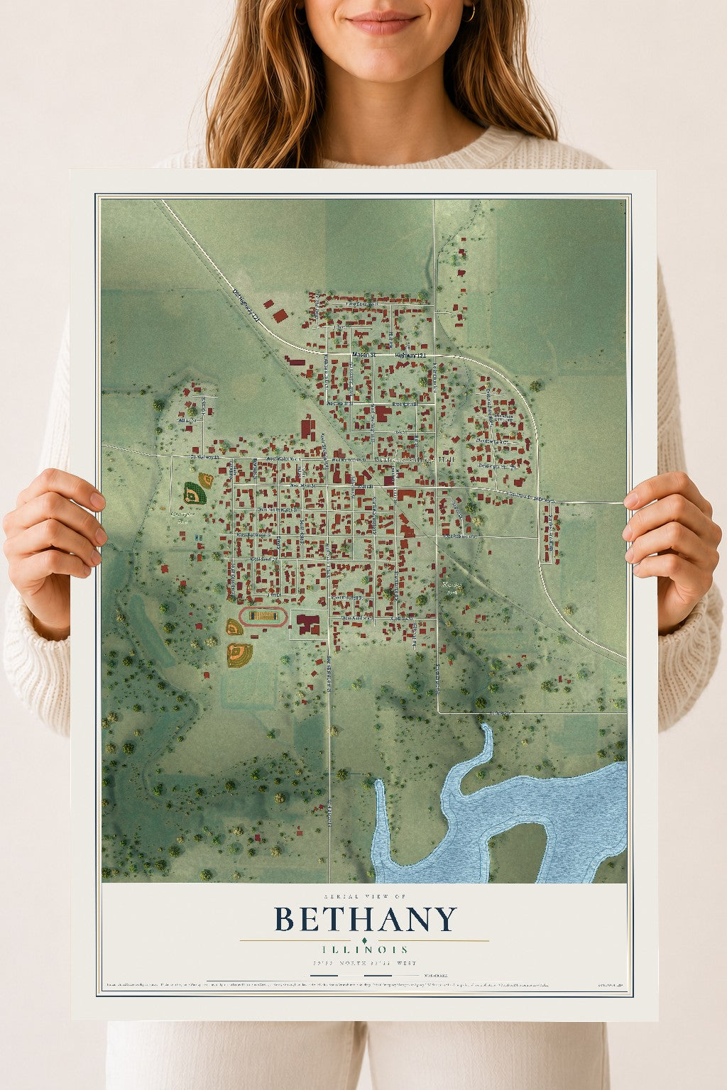 Map of Bethany, Illinois, 18 x 24 inch unframed archival matte print