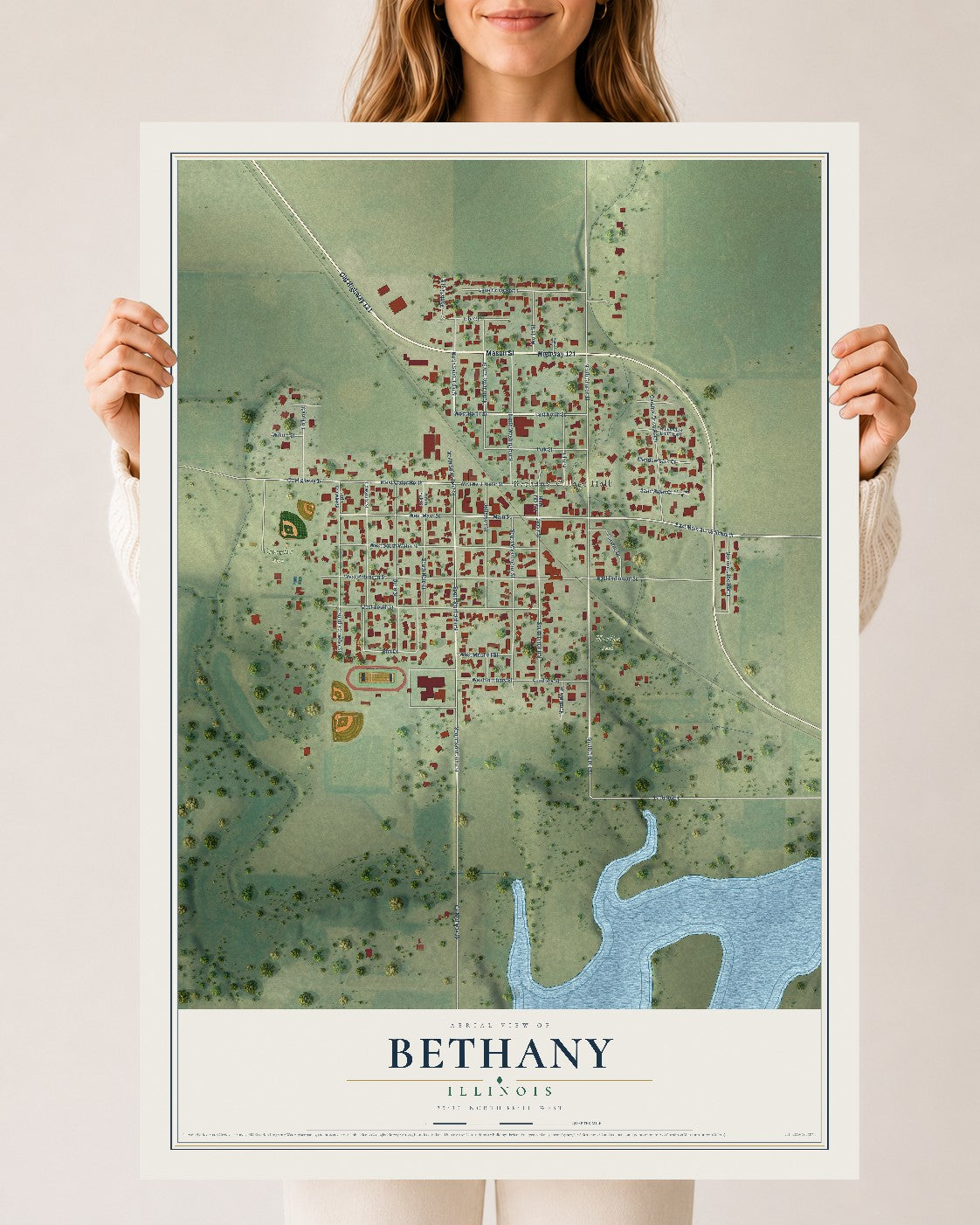 Map of Bethany, Illinois, 24 x 36 inch unframed archival matte print