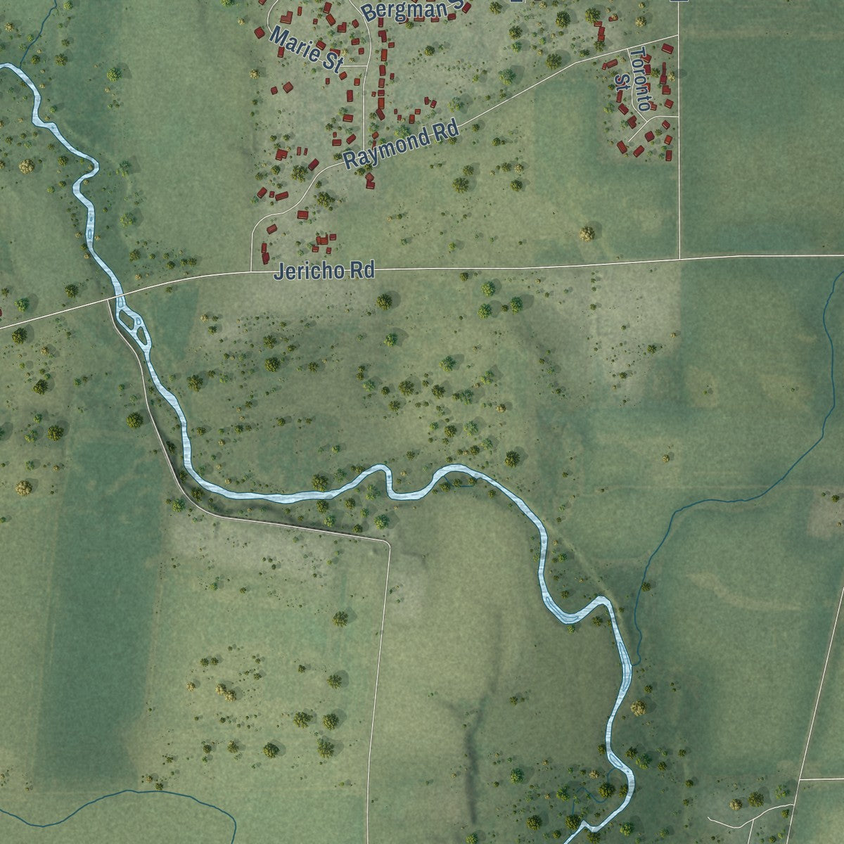 Second close-up of the map of Big Rock, Illinois print showing more streets and buildings