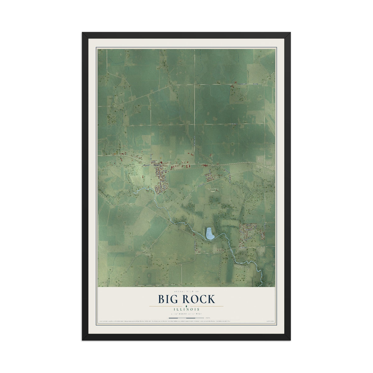 Map of Big Rock, Illinois, 12 x 18 inch print in a black wood frame