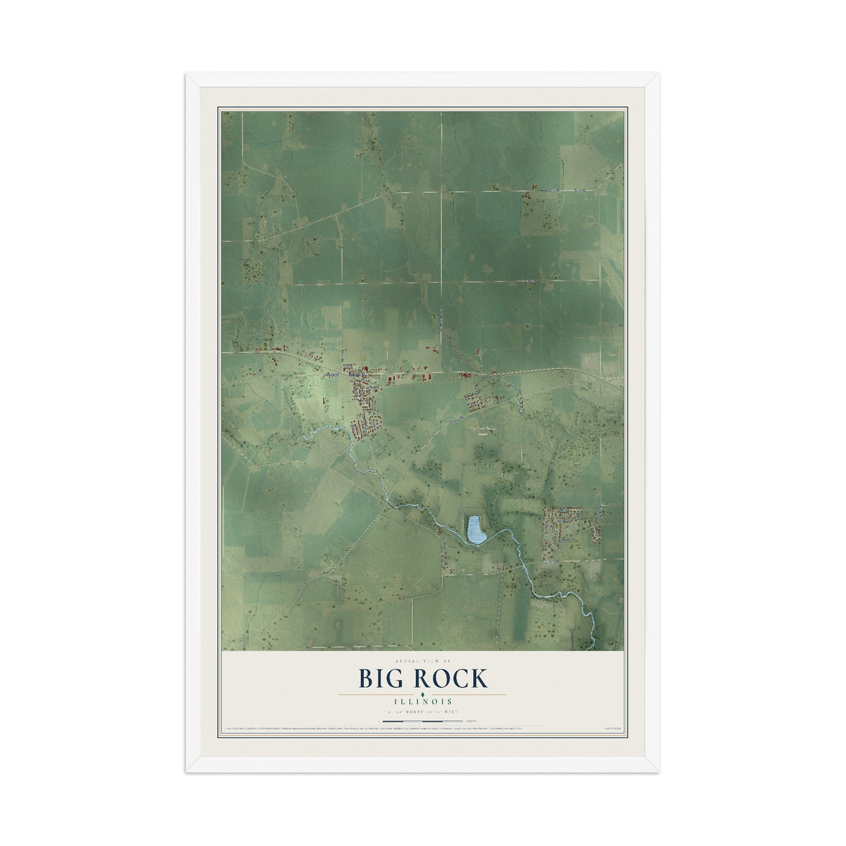Map of Big Rock, Illinois, 12 x 18 inch print in a white wood frame