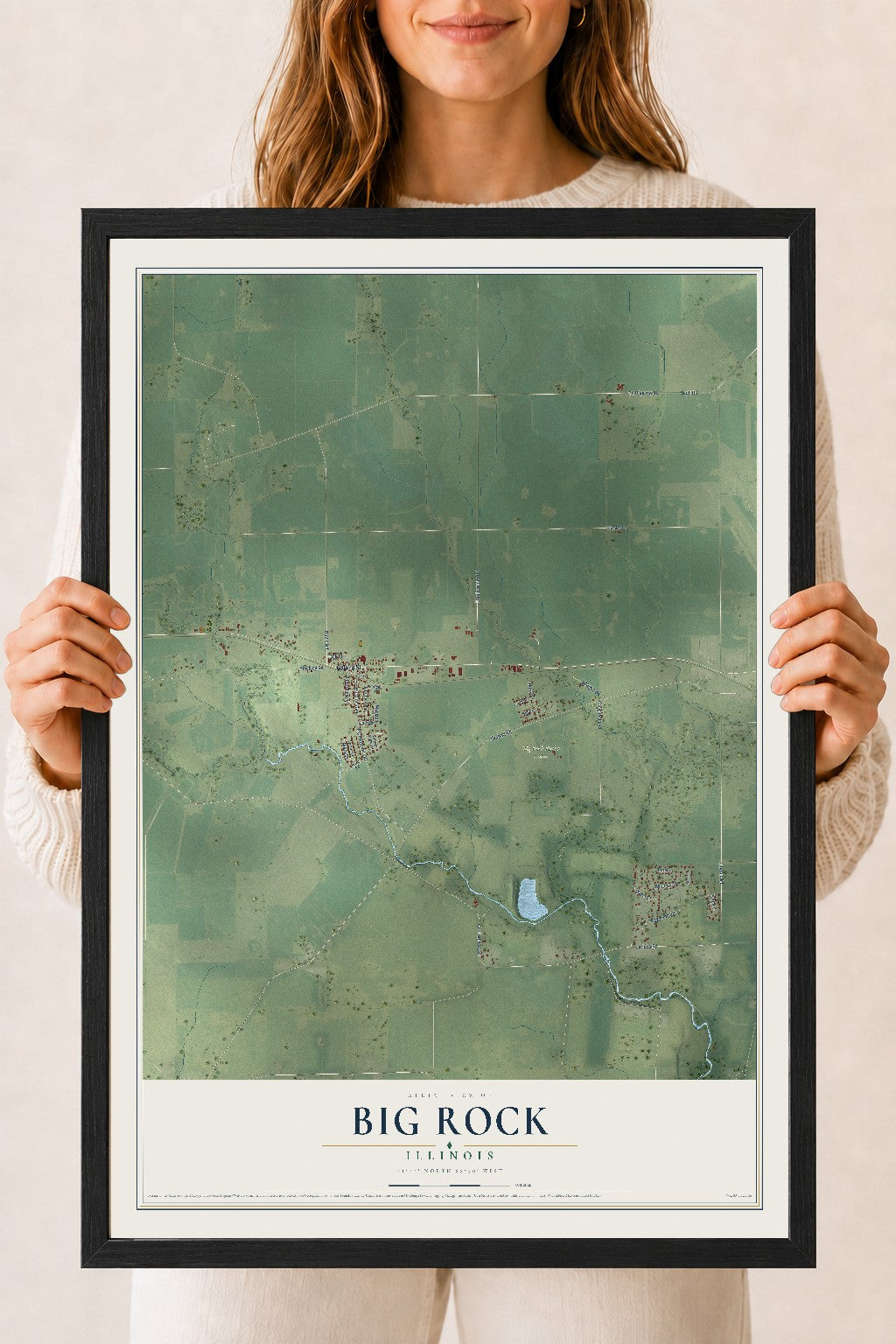 Map of Big Rock, Illinois, 18 x 24 inch print in a black wood frame