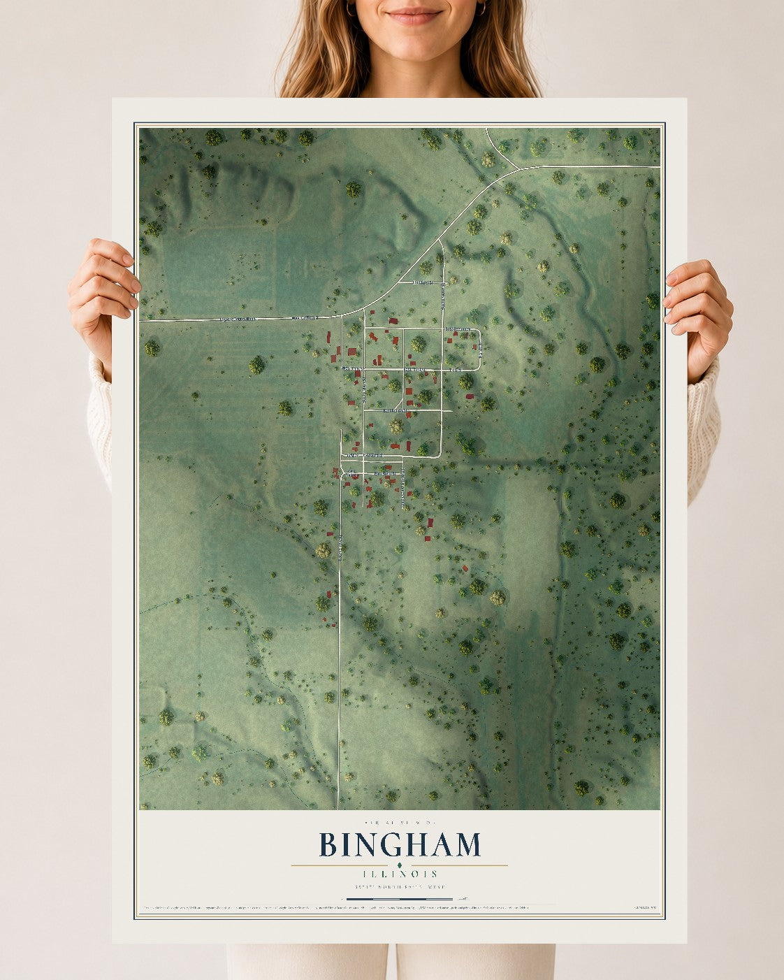 Map of Bingham, Illinois, 24 x 36 inch unframed archival matte print