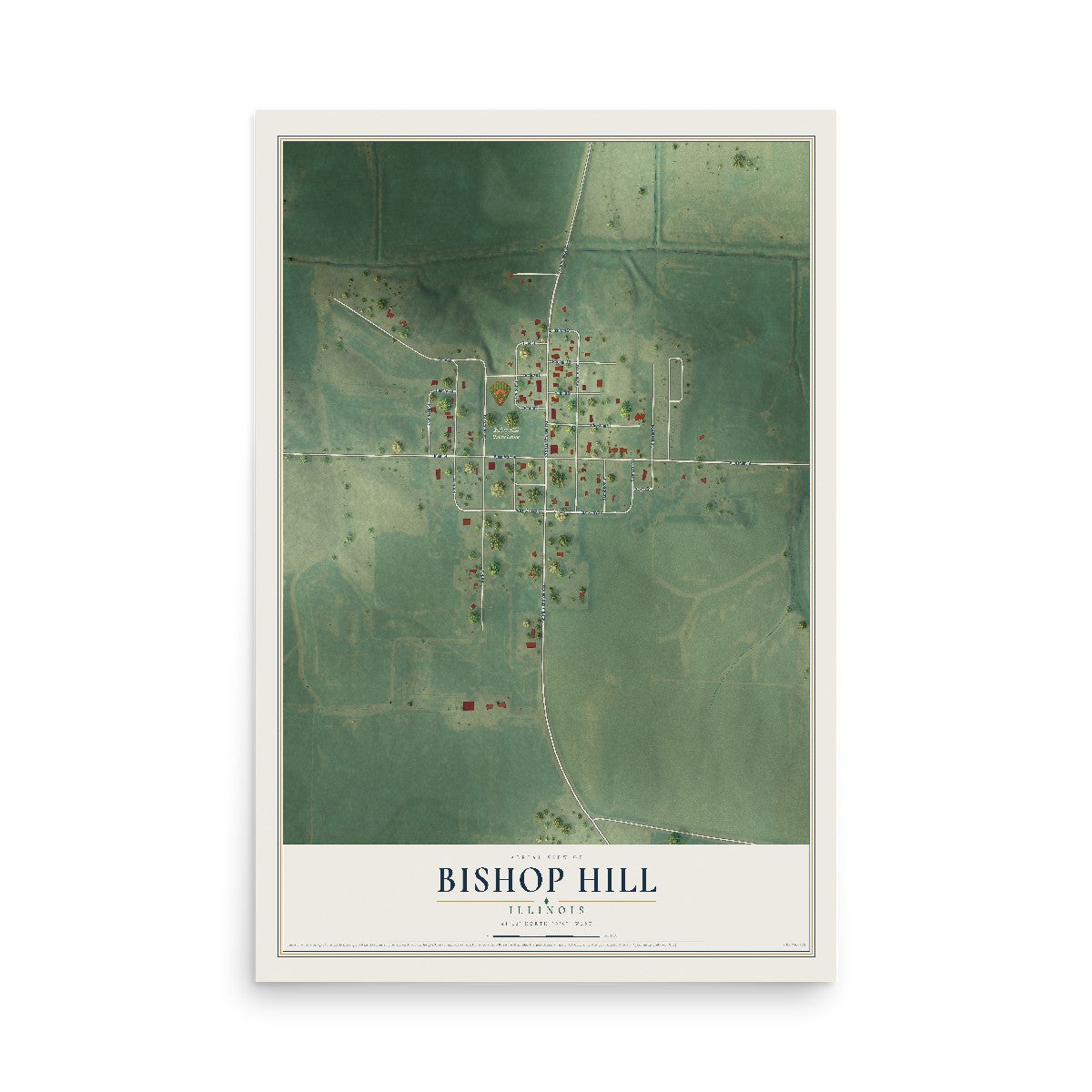 Map of Bishop Hill, Illinois, 12 x 18 inch unframed archival matte print