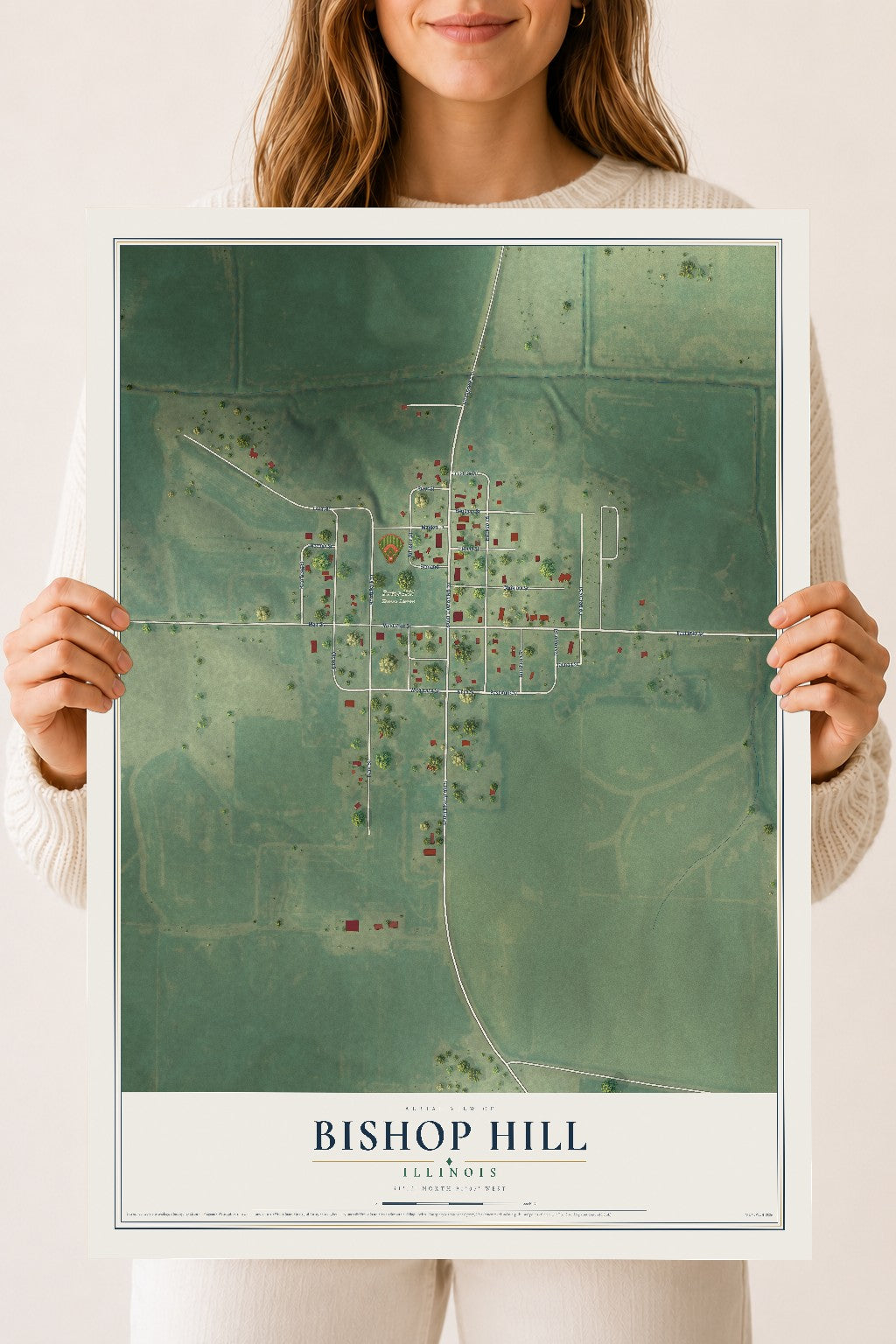 Map of Bishop Hill, Illinois, 18 x 24 inch unframed archival matte print