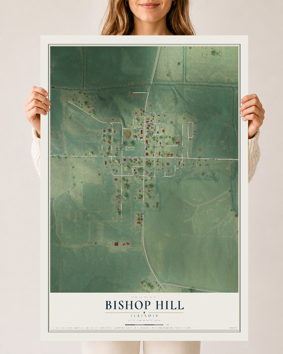 Map of Bishop Hill, Illinois, 24 x 36 inch unframed archival matte print
