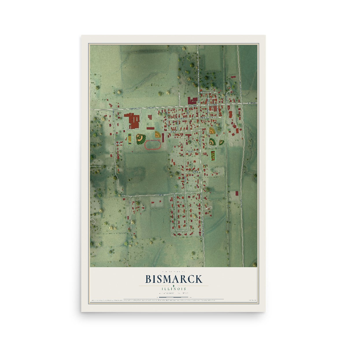 Map of Bismarck, Illinois, 12 x 18 inch unframed archival matte print