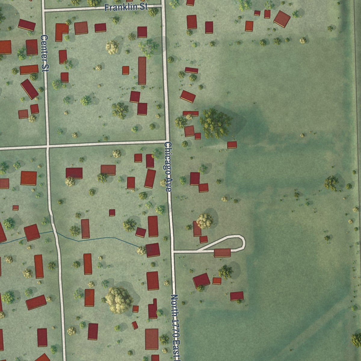 Second close-up of the map of Bismarck, Illinois print showing more streets and buildings