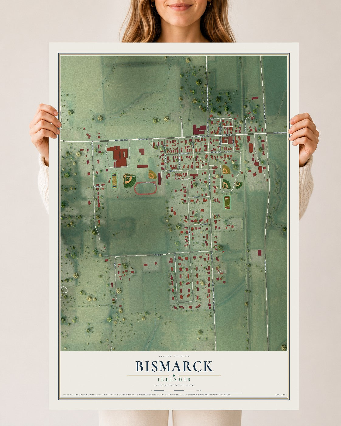 Map of Bismarck, Illinois, 24 x 36 inch unframed archival matte print