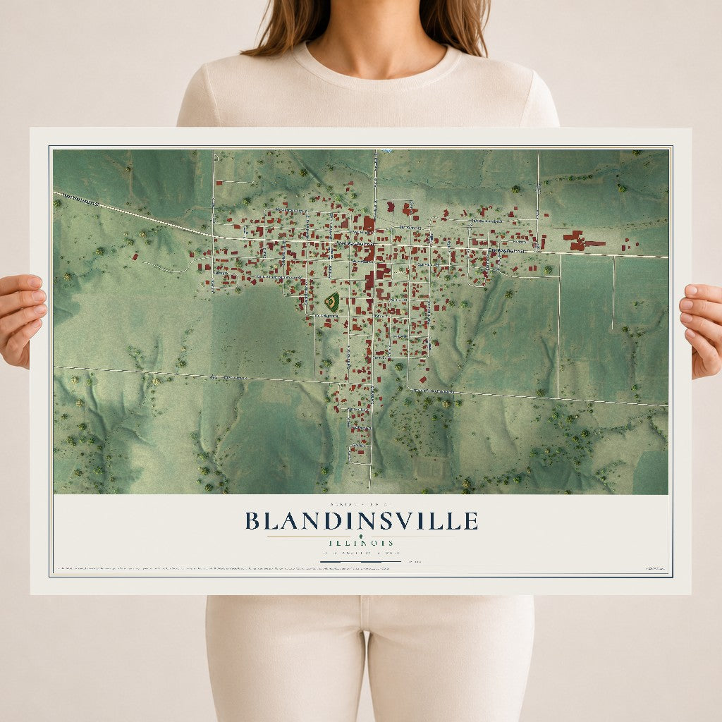 Map of Blandinsville, Illinois, 18 x 24 inch unframed archival matte print