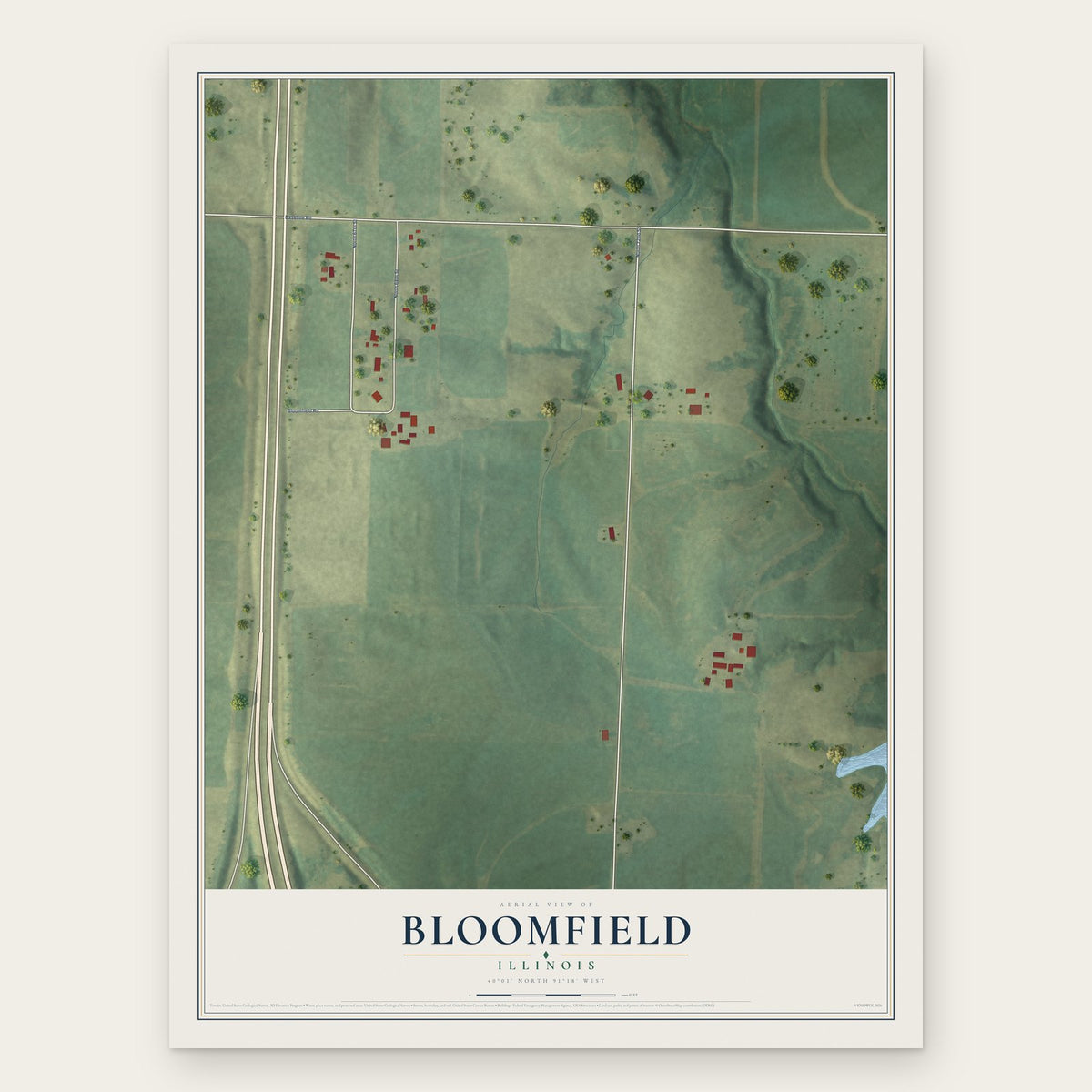 Bloomfield, Illinois map print, the full design