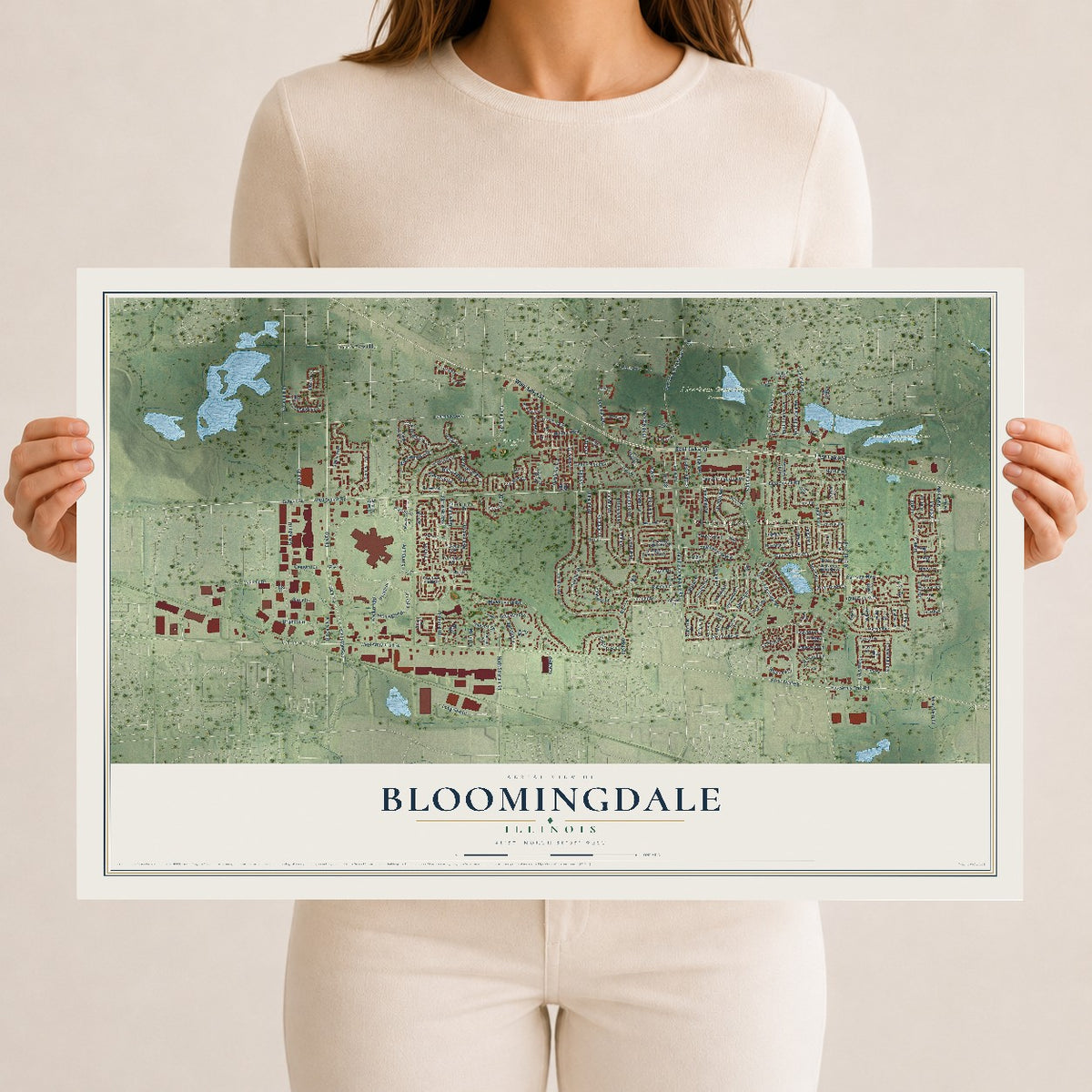 Map of Bloomingdale, Illinois, 12 x 18 inch unframed archival matte print