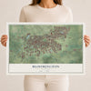 Map of Bloomington, Illinois, 12 x 18 inch unframed archival matte print