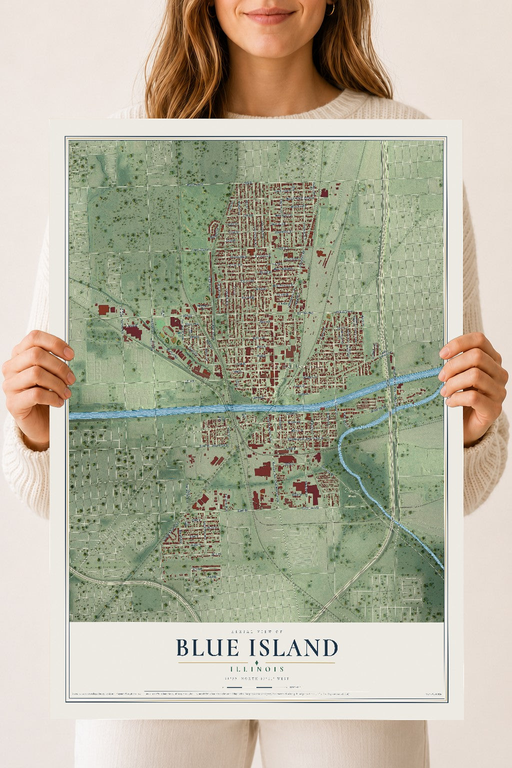 Map of Blue Island, Illinois, 18 x 24 inch unframed archival matte print