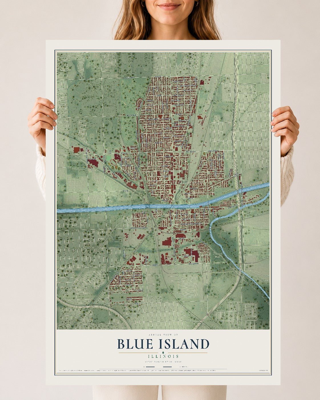 Map of Blue Island, Illinois, 24 x 36 inch unframed archival matte print