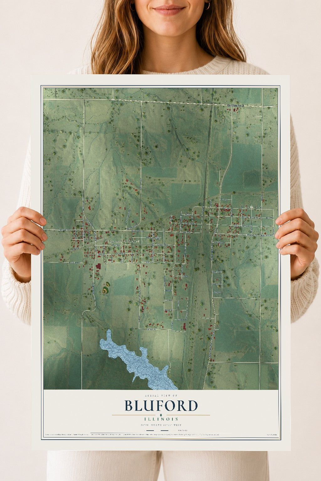 Map of Bluford, Illinois, 18 x 24 inch unframed archival matte print