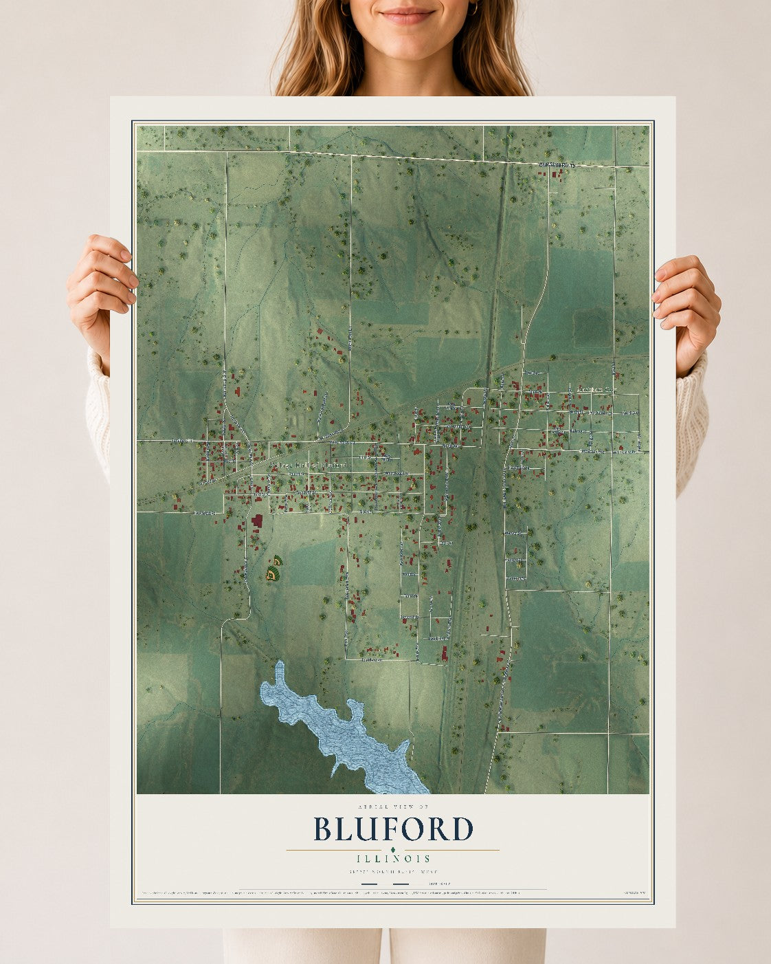Map of Bluford, Illinois, 24 x 36 inch unframed archival matte print