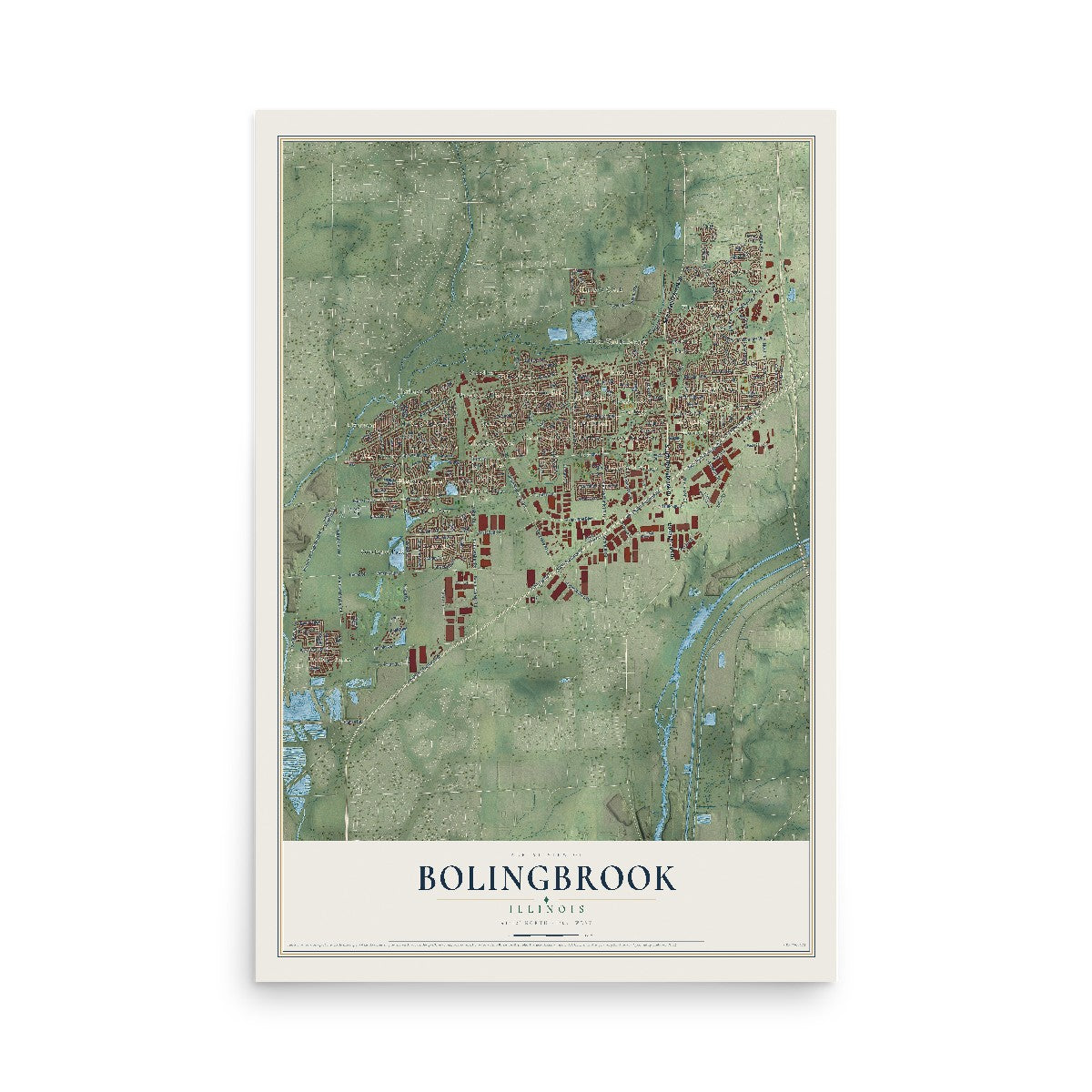 Map of Bolingbrook, Illinois, 12 x 18 inch unframed archival matte print