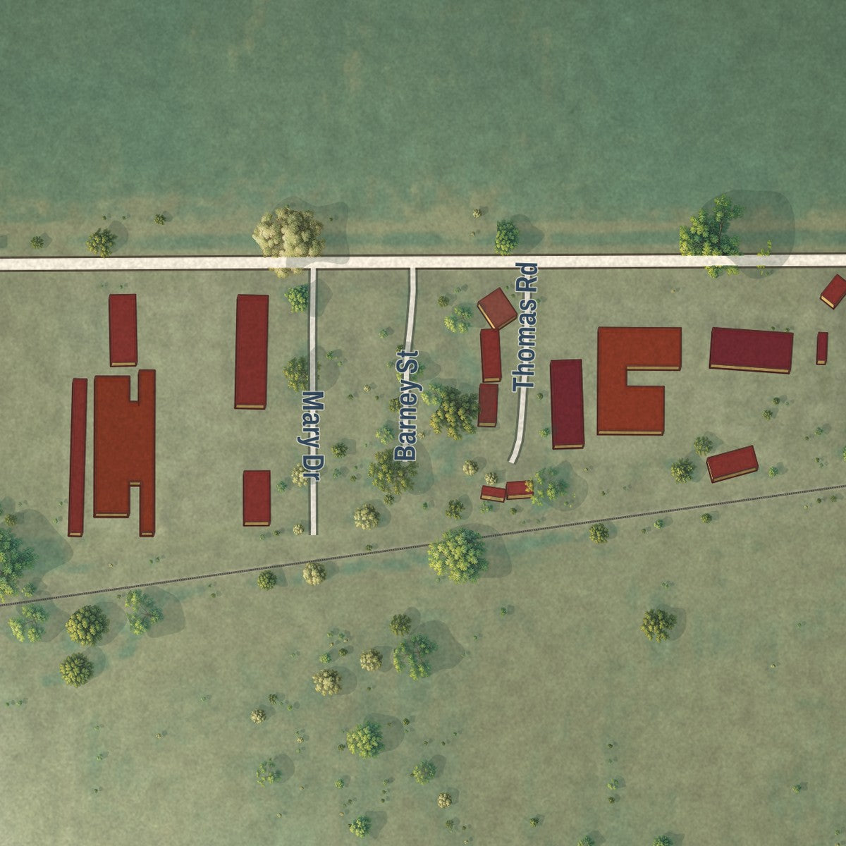 Second close-up of the map of Bondville, Illinois print showing more streets and buildings