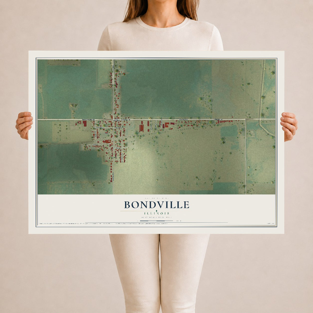 Map of Bondville, Illinois, 24 x 36 inch unframed archival matte print