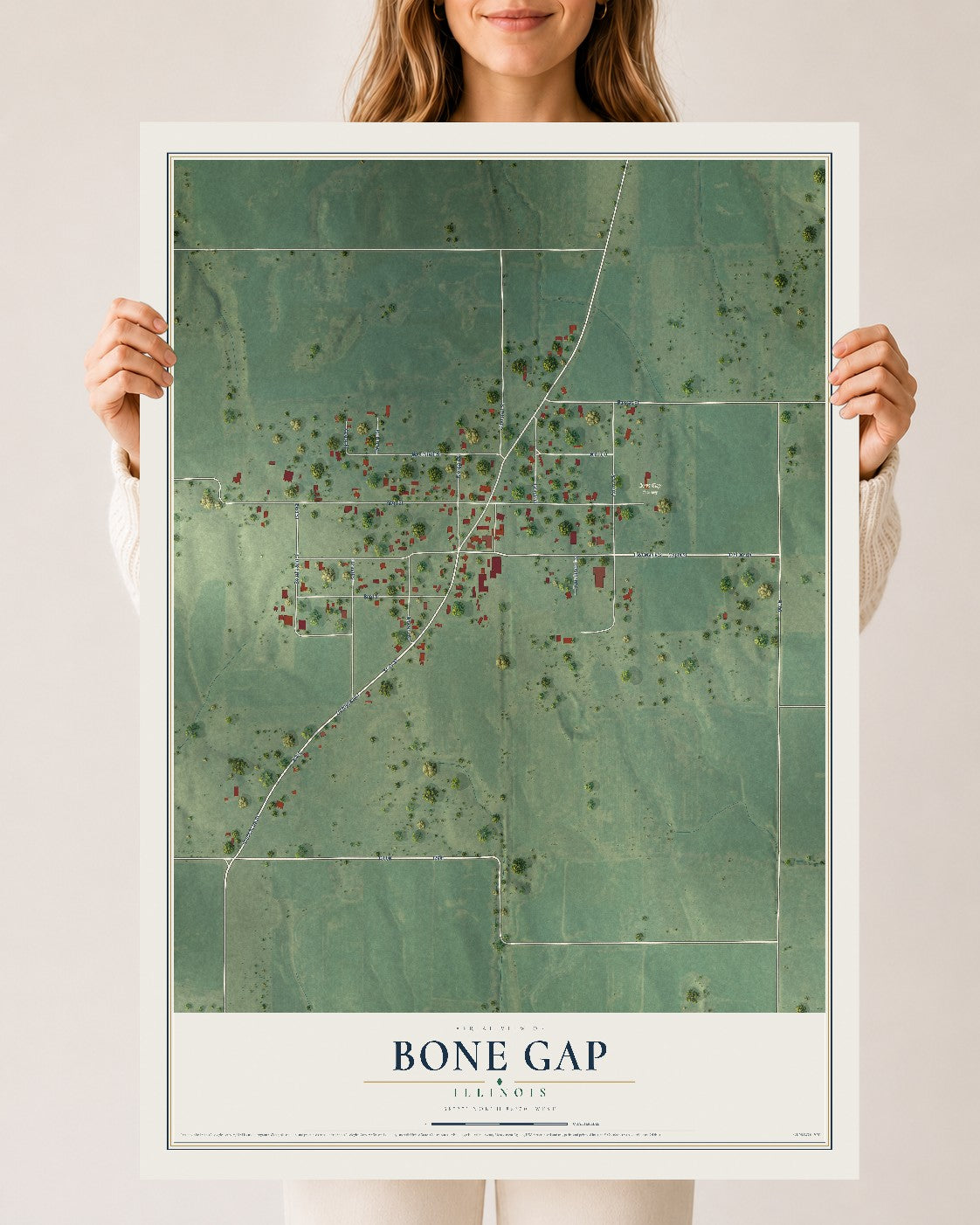 Map of Bone Gap, Illinois, 24 x 36 inch unframed archival matte print
