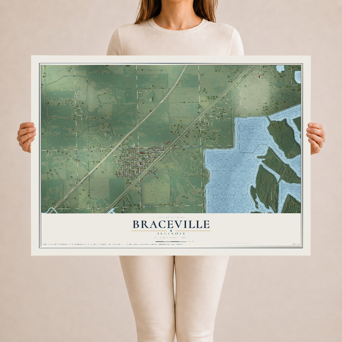 Map of Braceville, Illinois, 24 x 36 inch unframed archival matte print