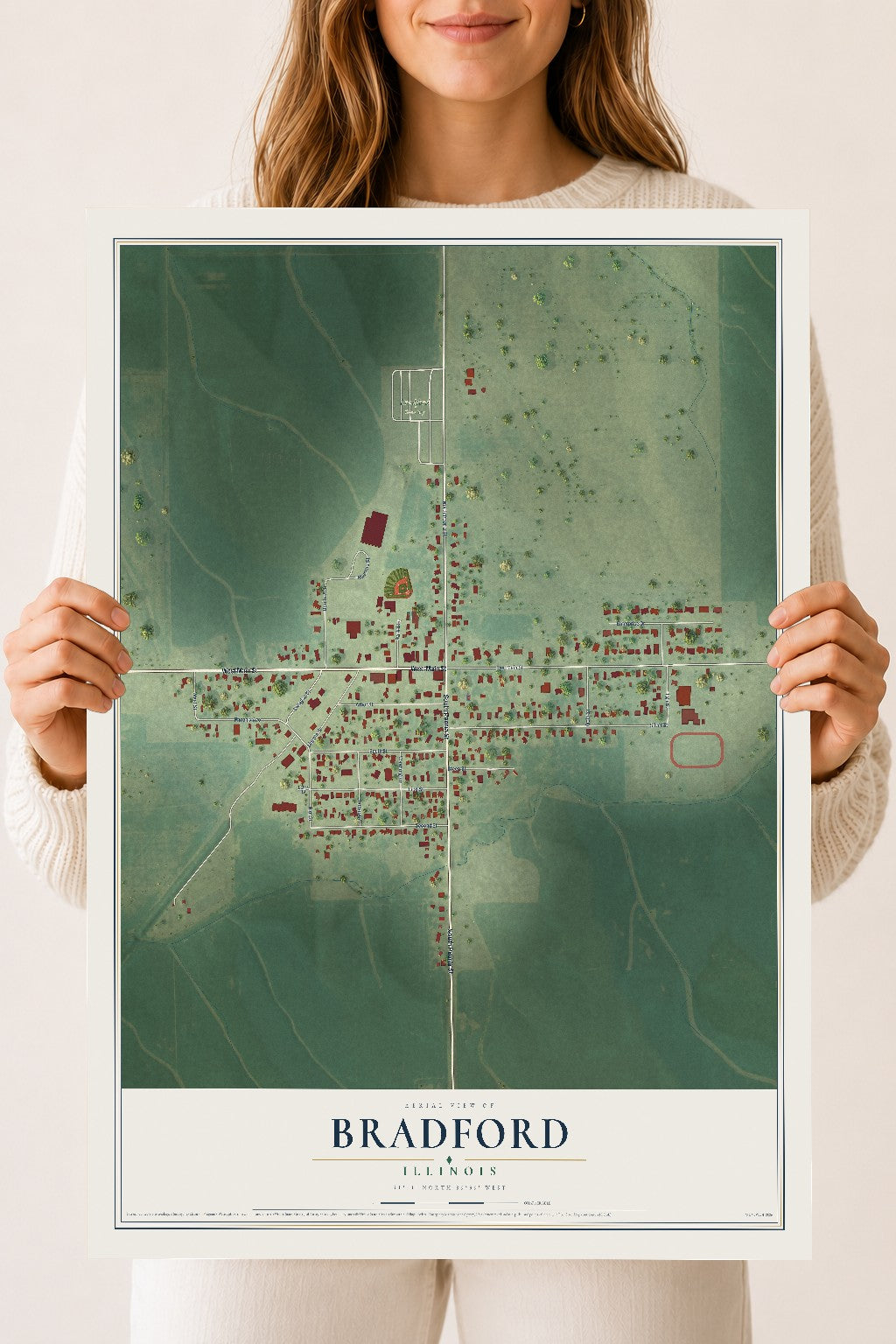 Map of Bradford, Illinois, 18 x 24 inch unframed archival matte print