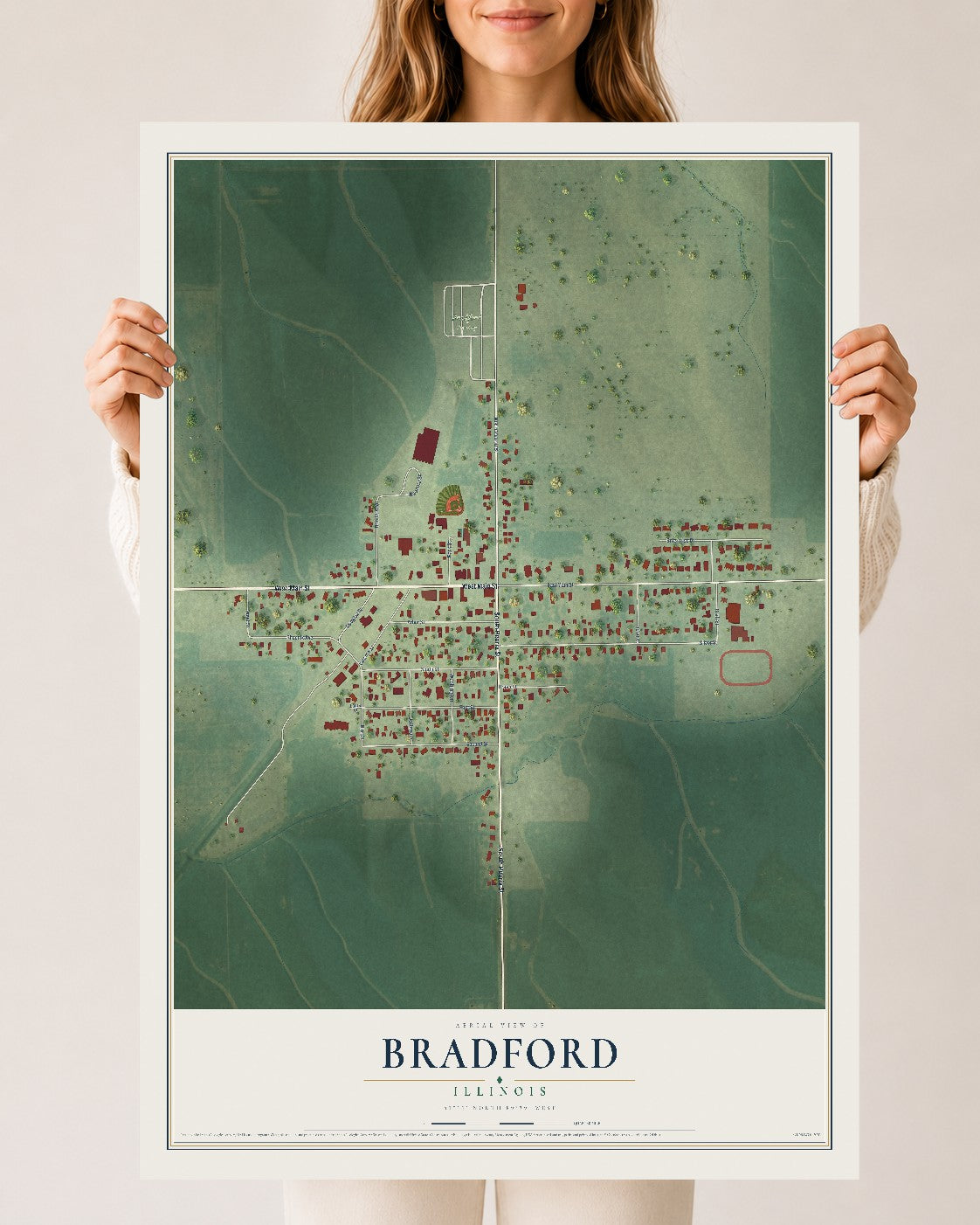 Map of Bradford, Illinois, 24 x 36 inch unframed archival matte print