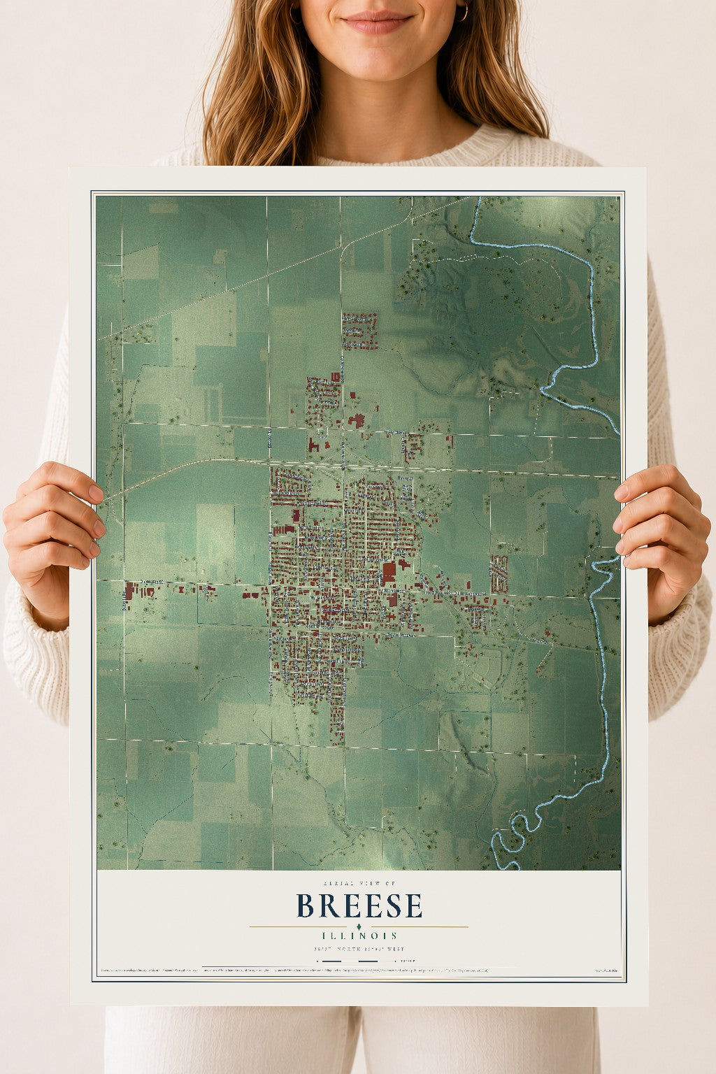 Map of Breese, Illinois, 18 x 24 inch unframed archival matte print