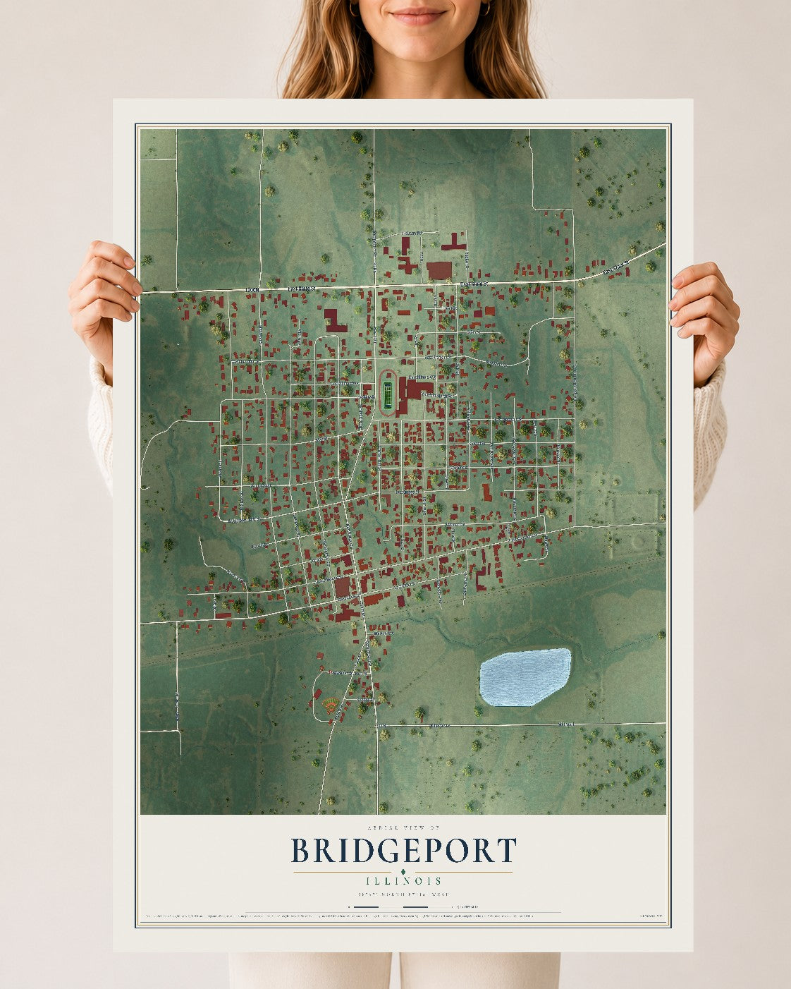 Map of Bridgeport, Illinois, 24 x 36 inch unframed archival matte print