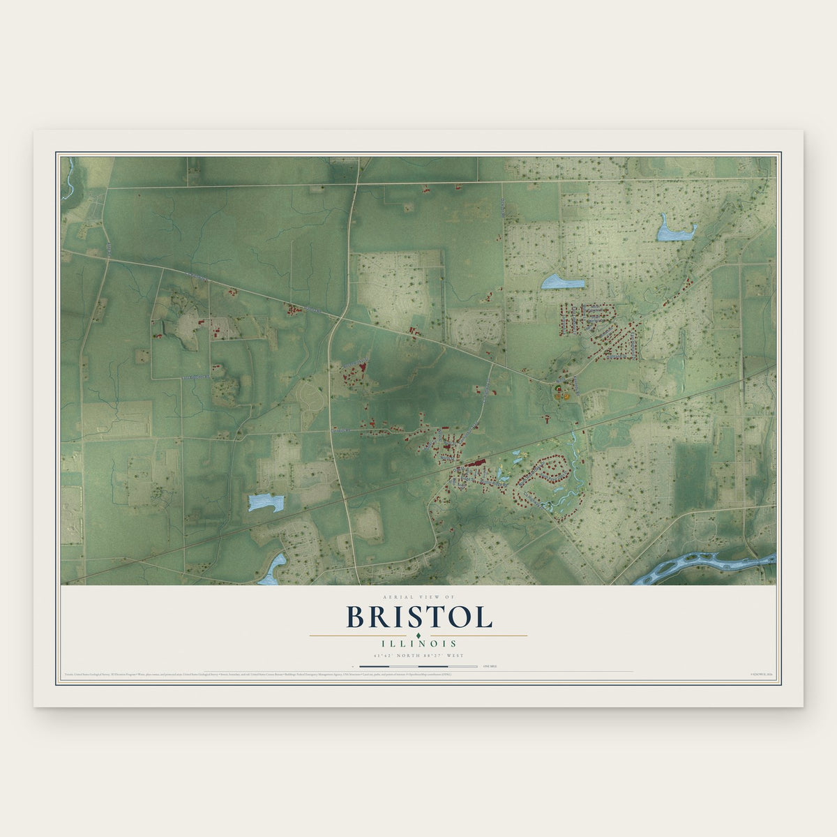 Bristol, Illinois map print, the full design