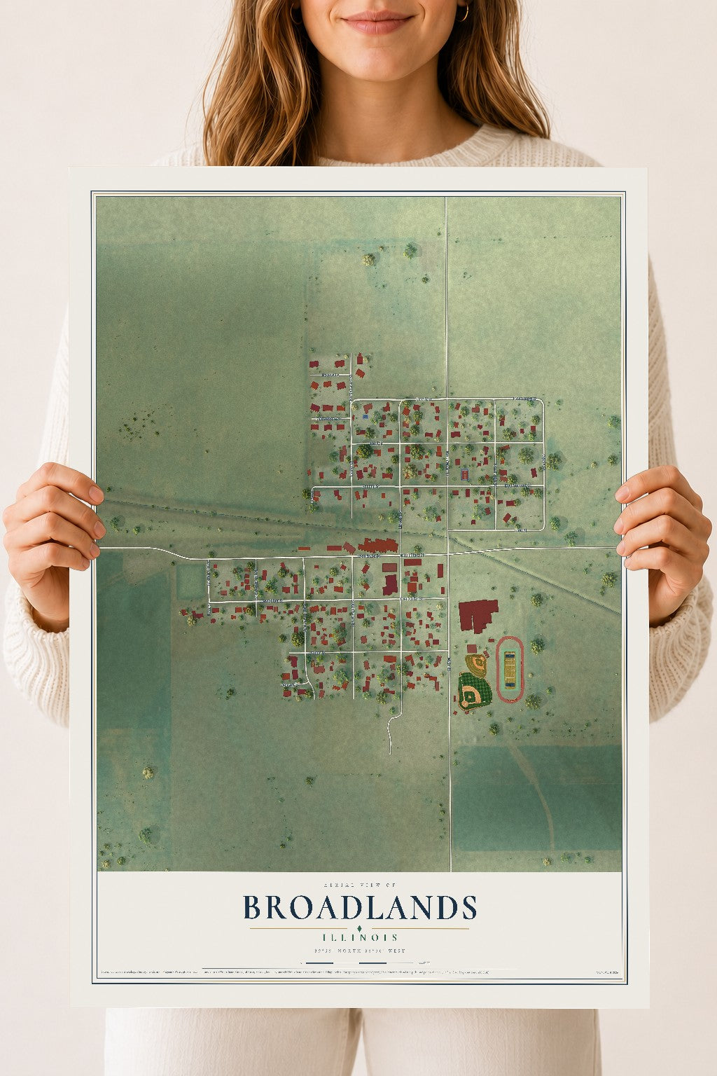Map of Broadlands, Illinois, 18 x 24 inch unframed archival matte print