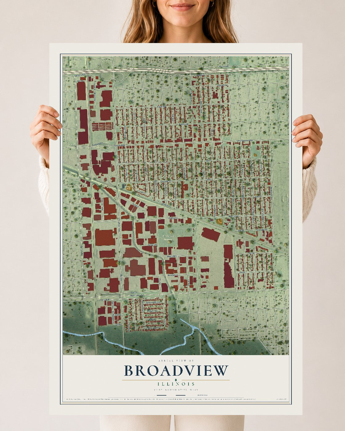Map of Broadview, Illinois, 24 x 36 inch unframed archival matte print