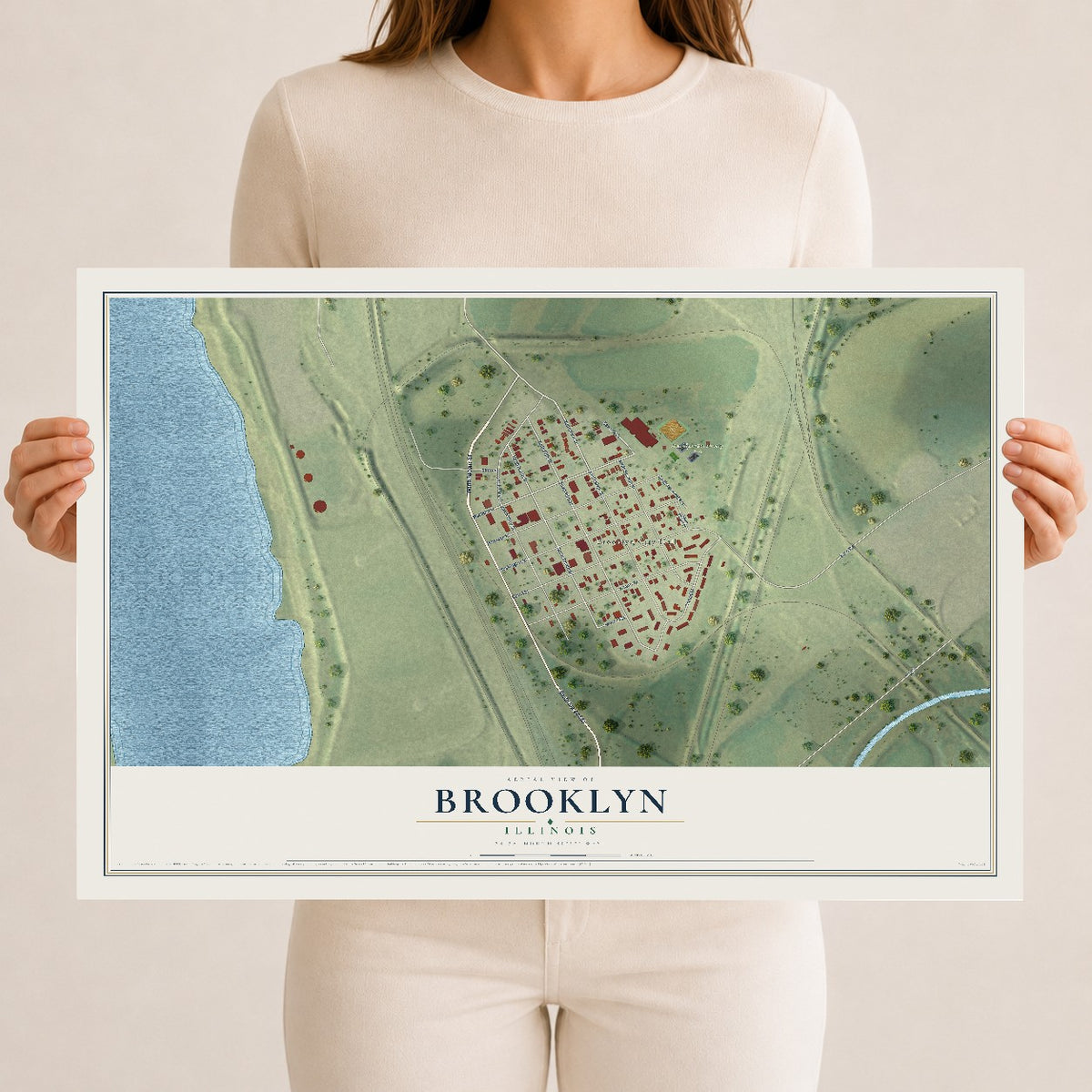Map of Brooklyn, Illinois, 12 x 18 inch unframed archival matte print