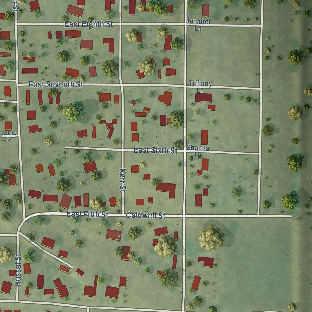 Second close-up of the map of Brookport, Illinois print showing more streets and buildings